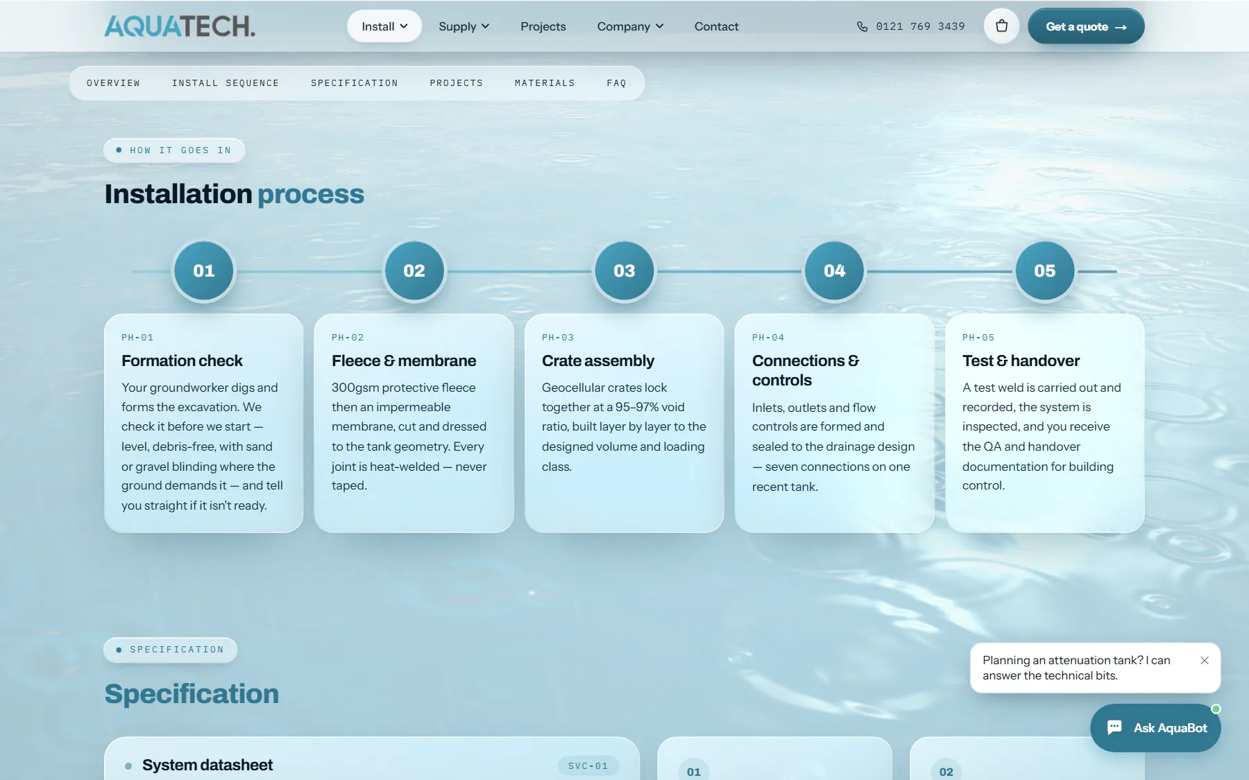 The installation process and package on a service page