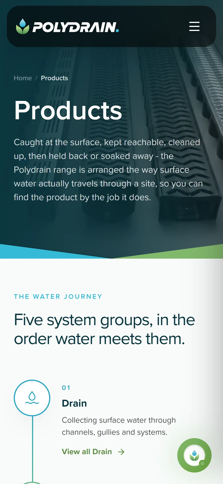 The products page on a phone
